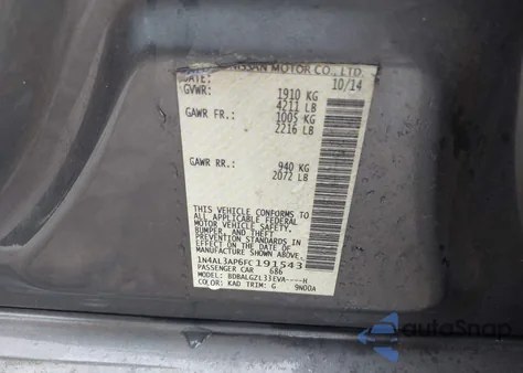 2015 Nissan Altima 2.5 S z USA, uszkodzony, nr VIN 1N4AL3AP6FC191543